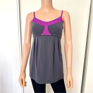 𝅺LULULEMON Long Spaghetti Strap Tank Top Yogi Yoga Dance Sz 6 Purple Grey Ruched